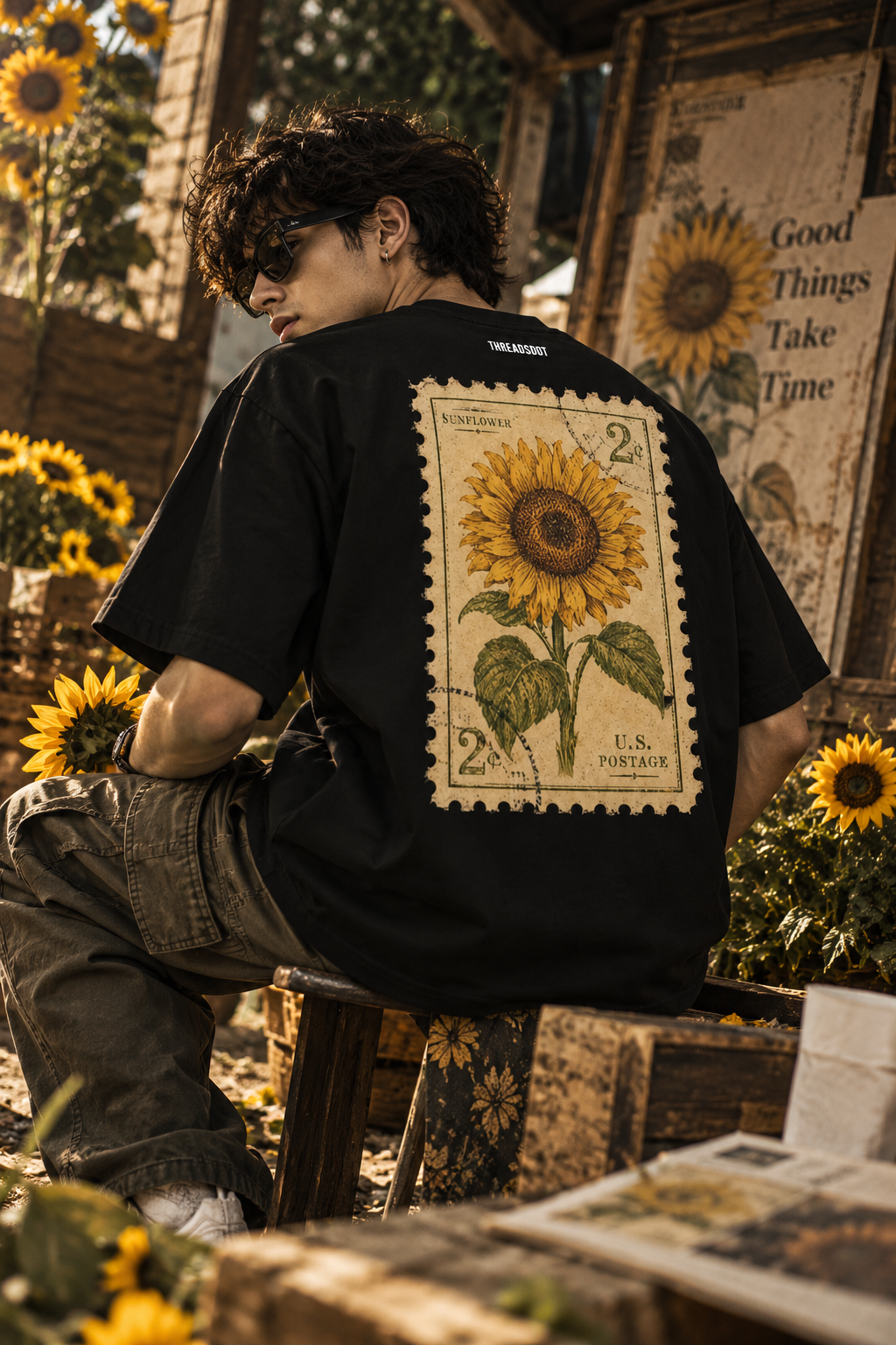 Helianthus Noir Oversized T-Shirt