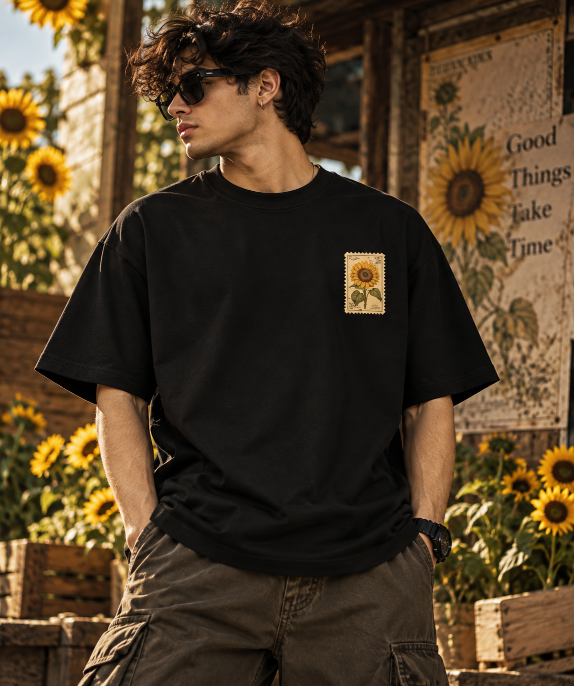 Helianthus Noir Oversized T-Shirt