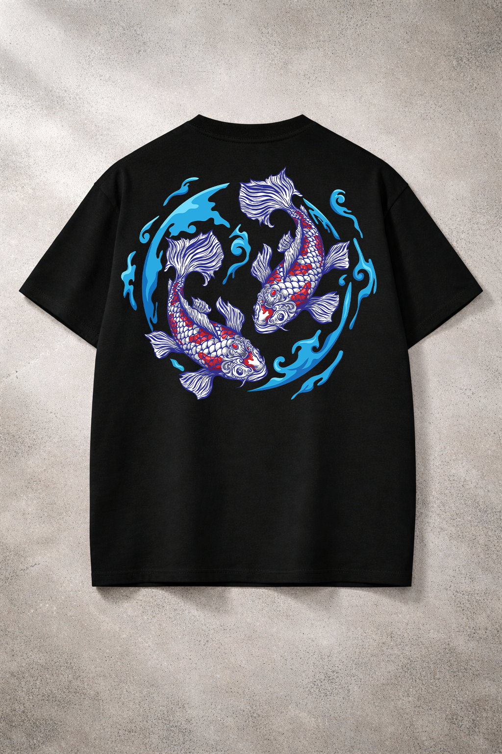 Twin Koi Harmony Oversized T-Shirt Black