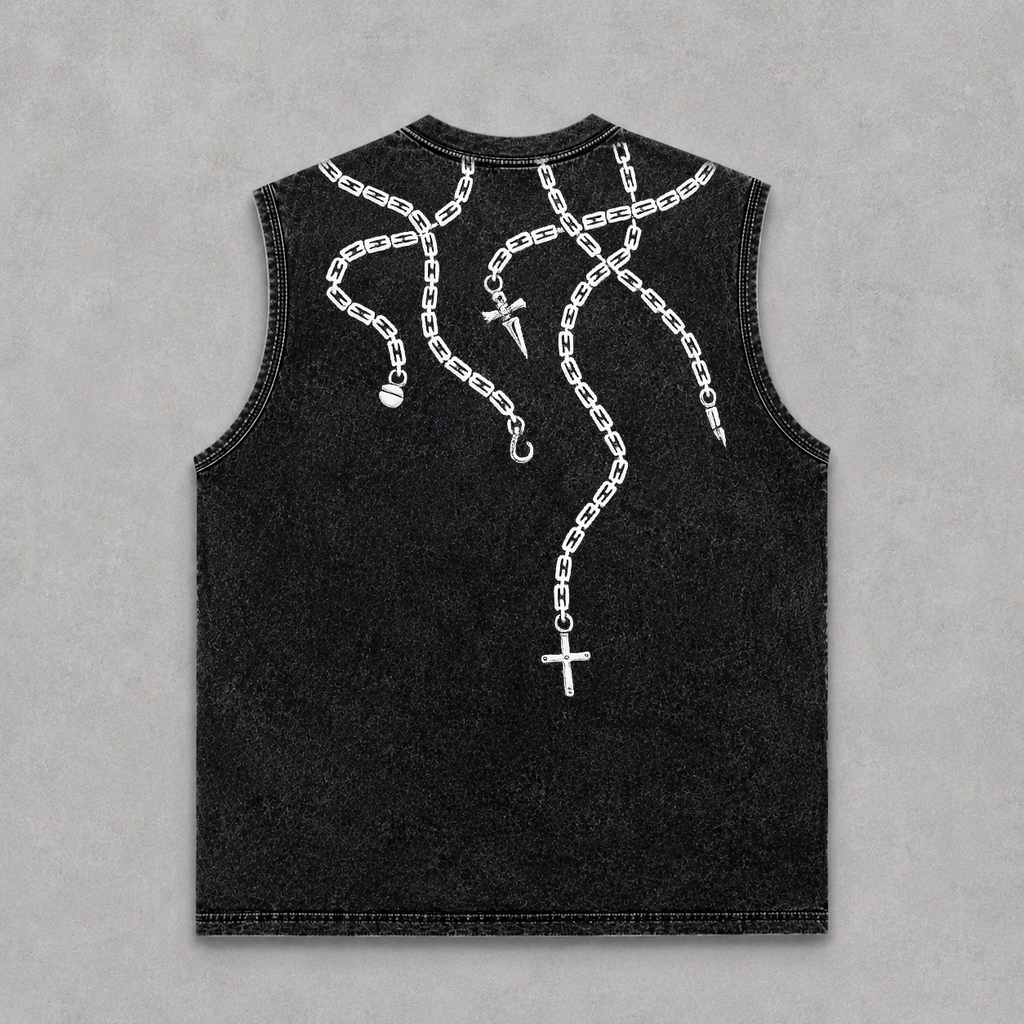 Bound by Steel – Acid Wash Oversized Sleeveless T-Shirt