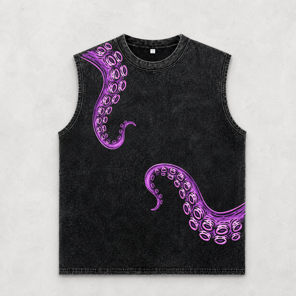 PURPLE TENTACLE ACID WASH OVERSIZED SLEEVELESS T-SHIRT