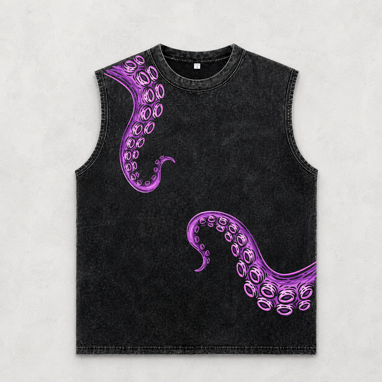 PURPLE TENTACLE ACID WASH OVERSIZED SLEEVELESS T-SHIRT