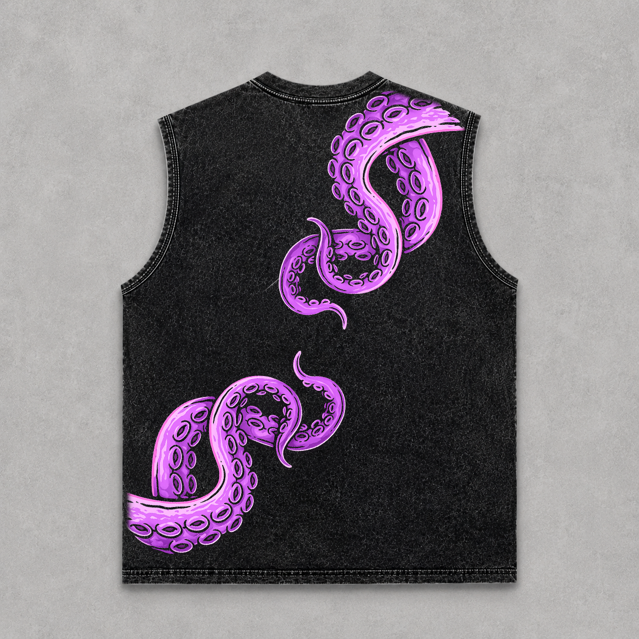 PURPLE TENTACLE ACID WASH OVERSIZED SLEEVELESS T-SHIRT